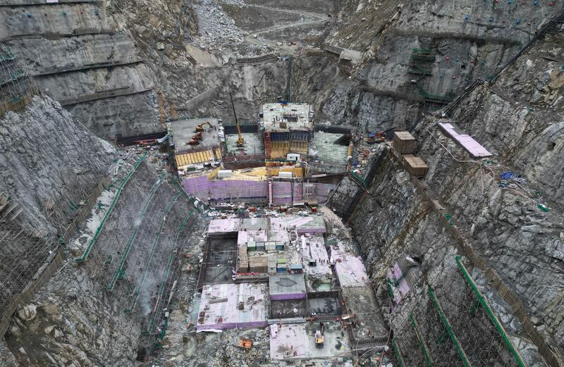 Aerial view of Yebatan Hydropower Station under construction in Tibet Autonomous Region on March 29, 2023.